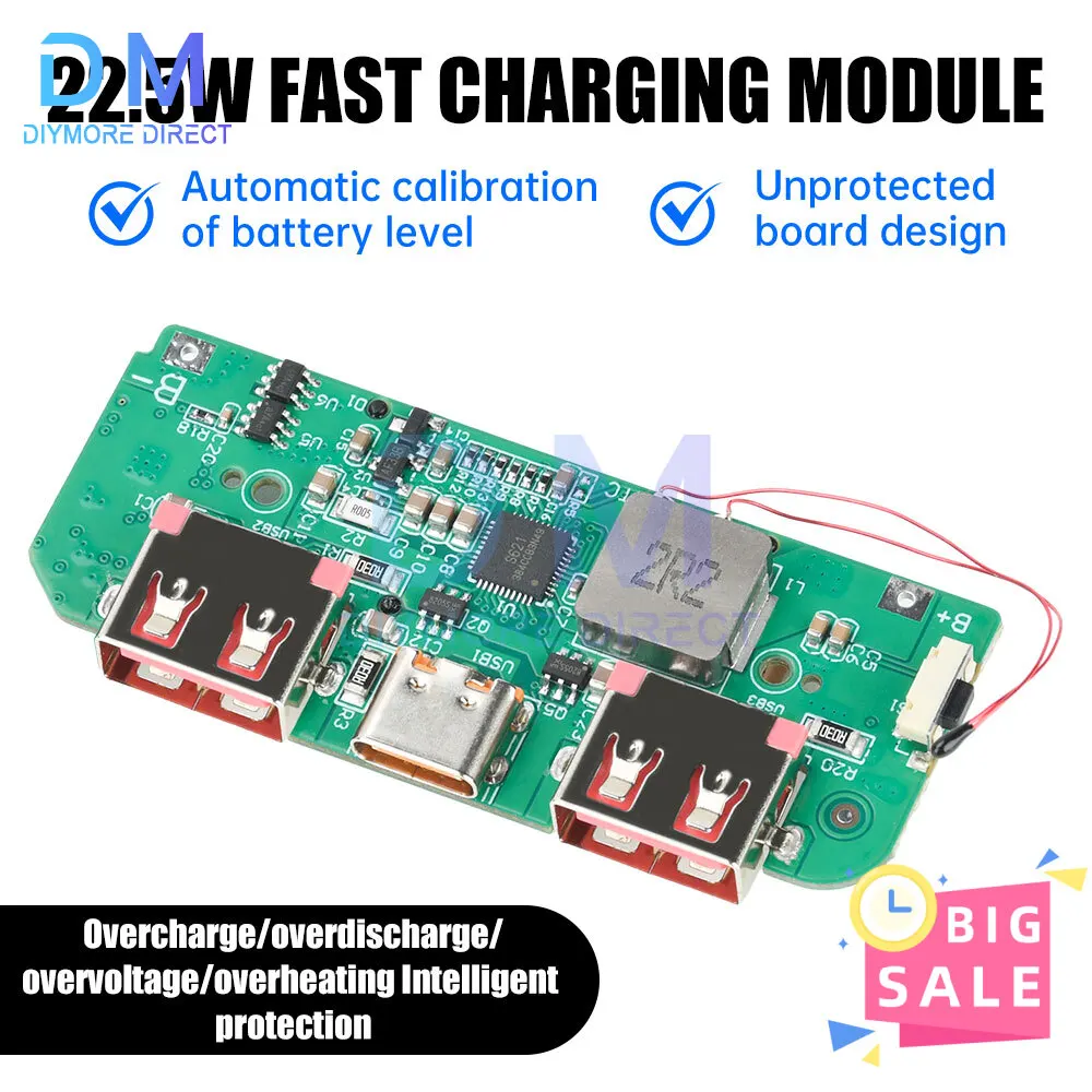 Display digitale a colori TFT da 22,5 W Modulo di ricarica rapida Batteria al litio da 3,7 V Modulo ricaricabile Supporto PD/QC/SCP/VOOC