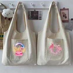 Shopper Flamingo Printed Tote Bag Women Harajuku Shopper Handbag Girl Eco-Friendly Shoulder Shopping Bags Foldable Canvas Bag