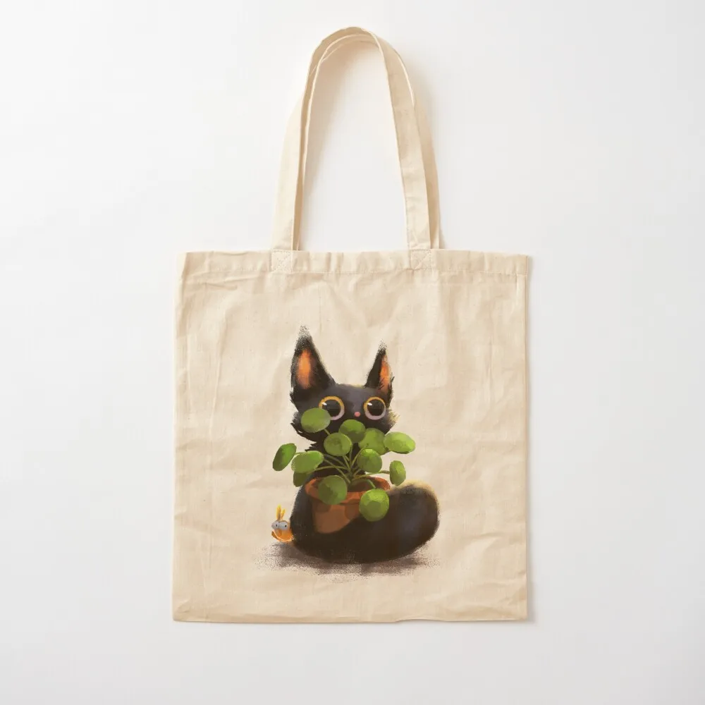 

kitten and plant Tote Bag ecological bags supermarket folding bag shopping cart bags shoping bag Canvas Tote