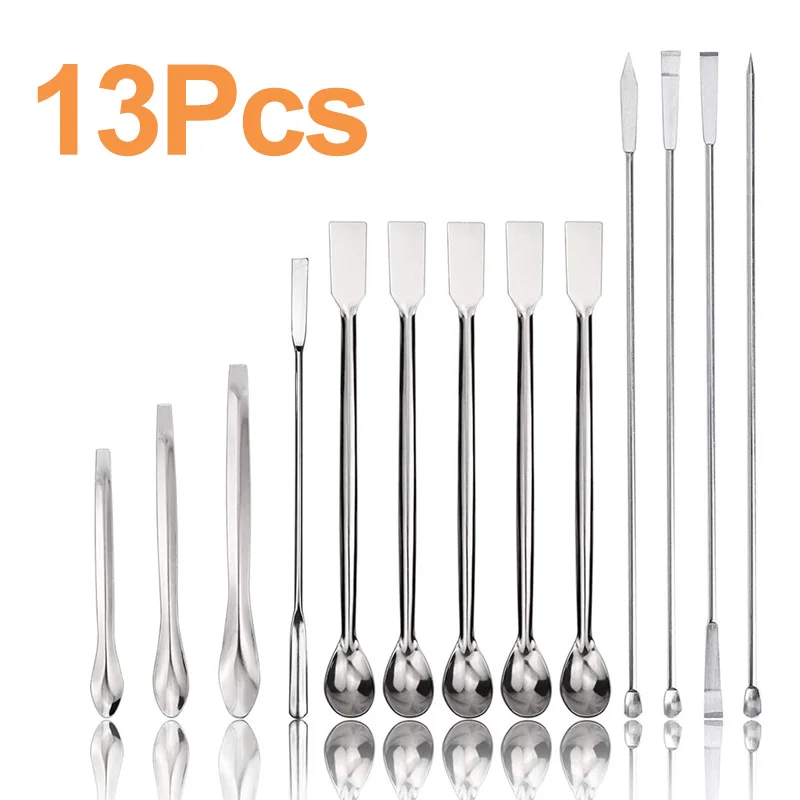13Pcs Stainless Steel Lab Spatula Micro Scoop Reagent Laboratory Mixing Spatula 22cm Long Sampling Spoon