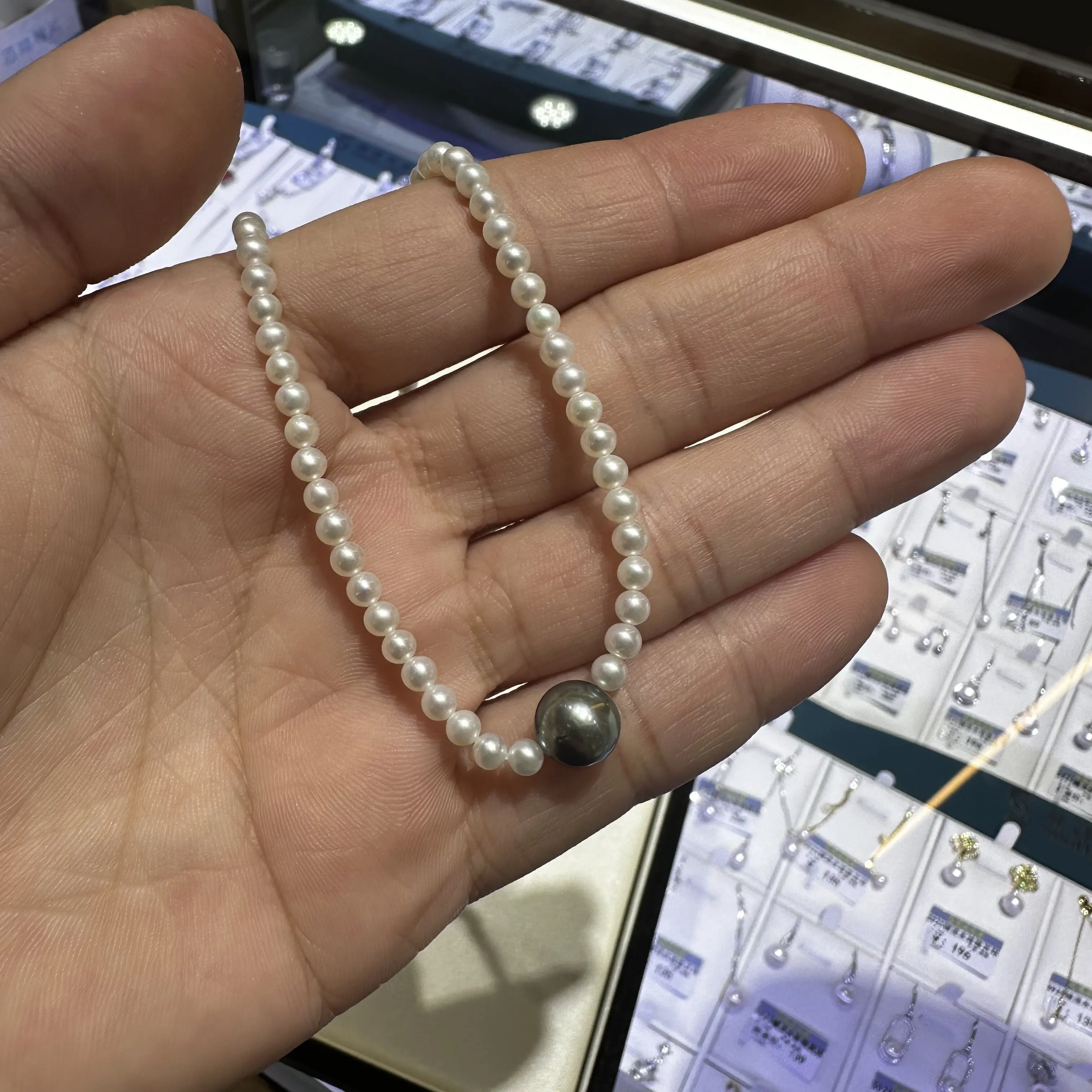 Exquisite Pearl AAAA 3-4mm+10-11mm Natural Tahitian Black Pearl Necklace 16in/18in