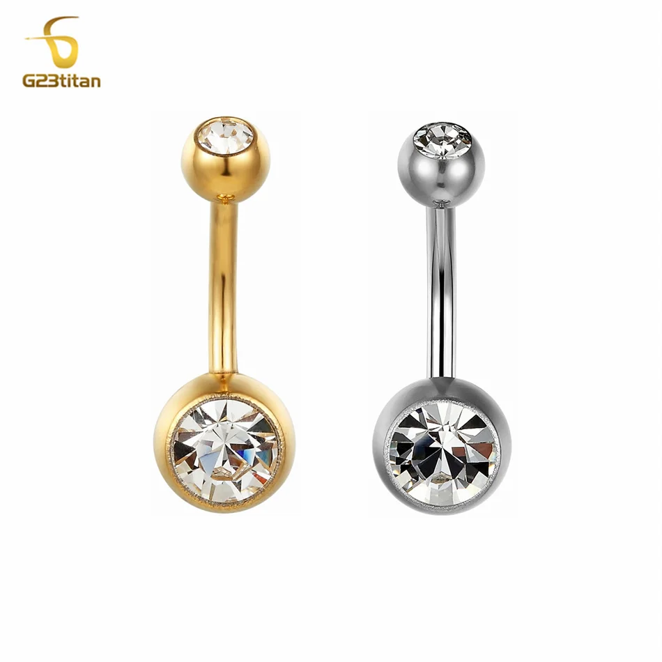 Simple Zircon Titanium Belly Button Ring 16G 14G Curved Barbell Anti allergic Navel Piercing Jewelry Women Men Body Accessories
