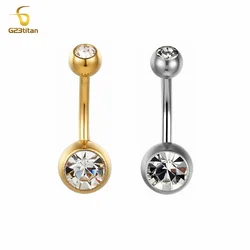Simple Zircon Titanium Belly Button Ring 16G 14G Curved Barbell Anti allergic Navel Piercing Jewelry Women Men Body Accessories