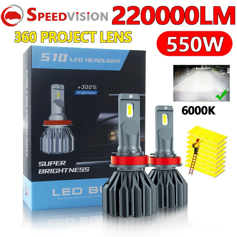 

H7 H3 H4 LED Headlight K5C Canbus 220000LM H11 H8 H1 HB3 9005 HB4 9006 9012 HIR2 H9 H16 6000K 550W CSP Chips Auto Car Lights 12V