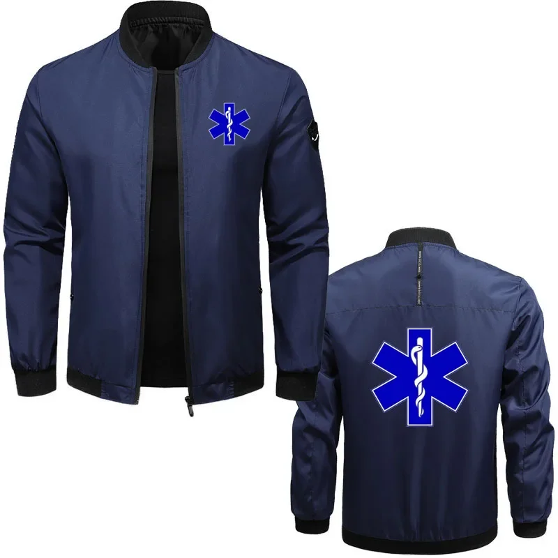 Hot sale Men's bomber jacket EMT Emergency Ambulance print Solid color zip jacket for men Simple classic men's baseball jacket