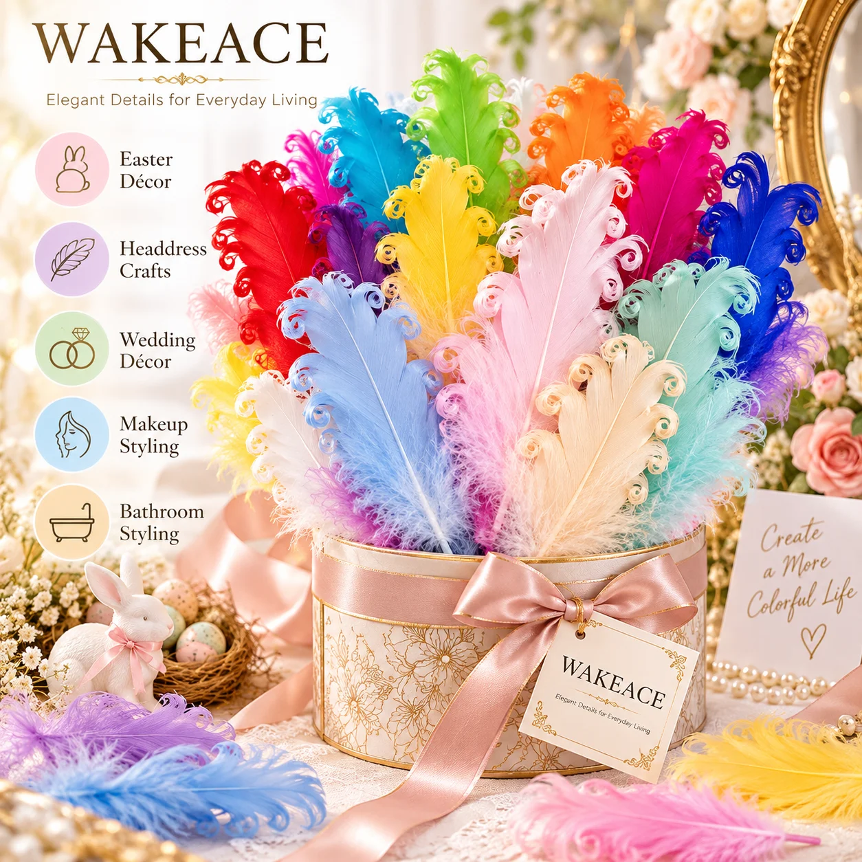 Colorful Curled Goose Feathers 9-12CM Decorative Feathers for Easter Decor Headpiece Crafts Wedding Party DIY Accessories