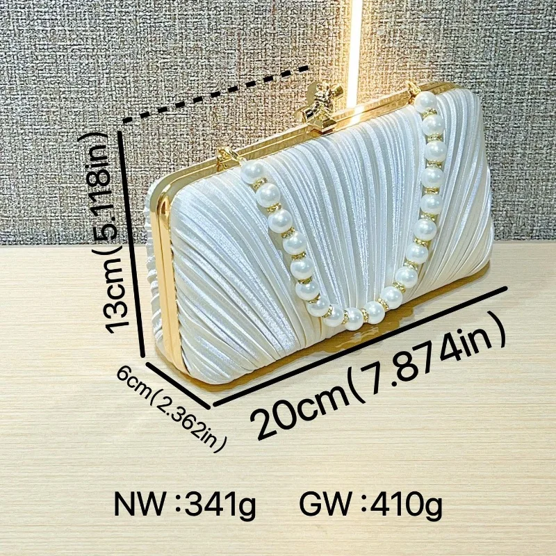 New Luxury Design Pleated Banquet Bag Handbag For Sociality Pleated EveningGown Bag Square Small Diamond Studded Pearl Chain Bag