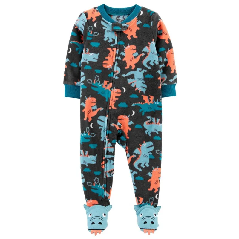 Spring and autumn boys and girls jumpsuits without feet, baby zipper polar fleece home clothes