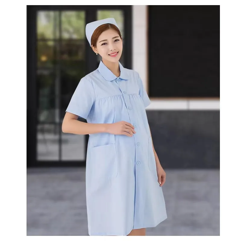 Summer Short Sleeve Scrubs Dress for Pregnant Women Loose Fitting Nurse Uniform Hospital Work Wear Parenting Mom Uniform