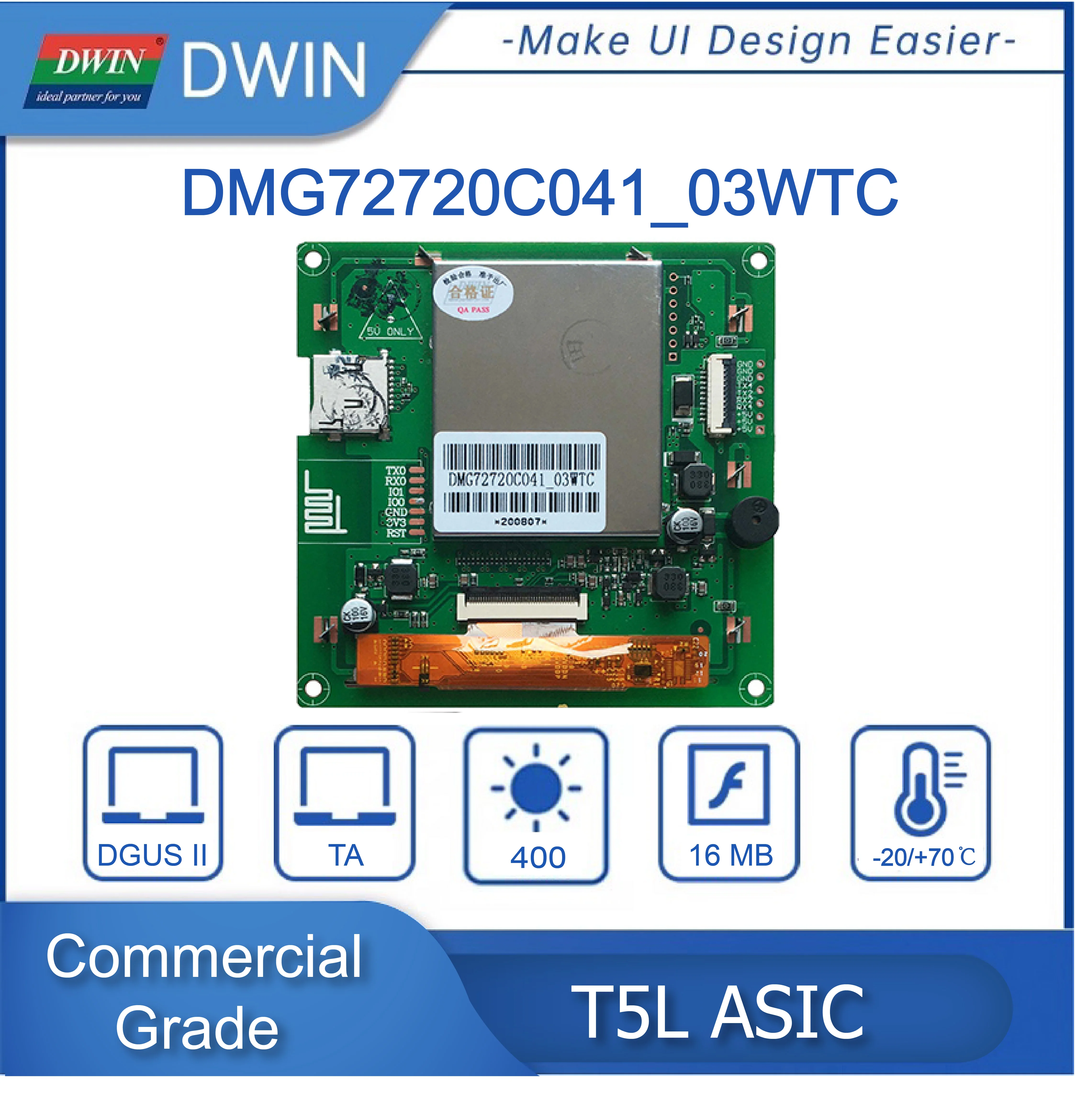 Dwin 4.1 polegadas t5l dgusii sistema incell display de toque capacitivo 720 * rgb * 720 lcd integrado com cpu 400 nit ips tela