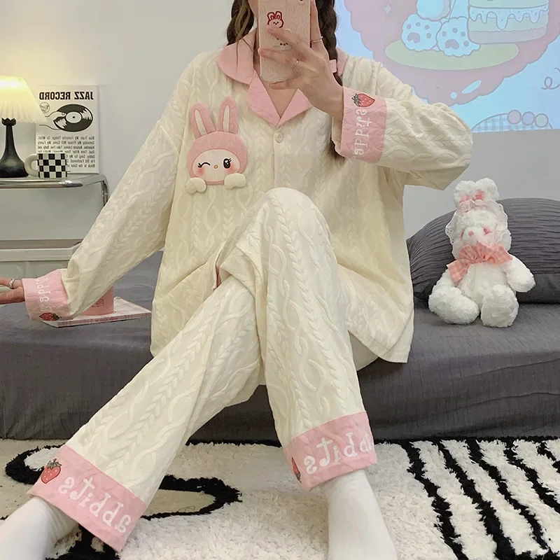 Sanrio's new Melody silk pajamas female cartoon comfortable, cool and breathable pure cotton home pajamas set with chest pads