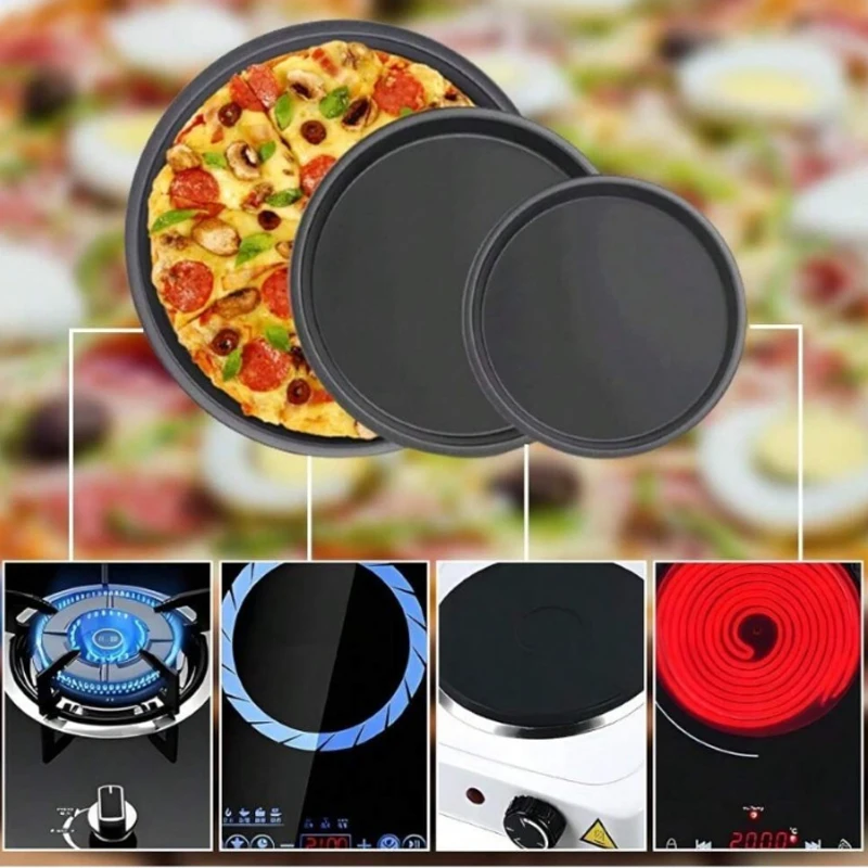 3pcs 6/8/10 Inch Pizza Pot, Reusable Non Stick Pizza Tray, Oven, Dishwasher, Safe Home Restaurant, Kitchen Baking Tools