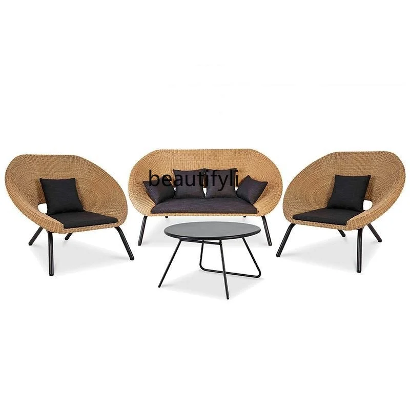 

Outdoor rattan sofa combination single rattan chair living room rattan furniture table and chairs waterproof and sunscreen