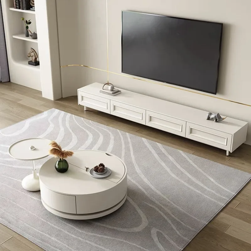 

Living room household modern simple cream wind beige paint round coffee table side coffee table TV cabinet ground cabinet combin