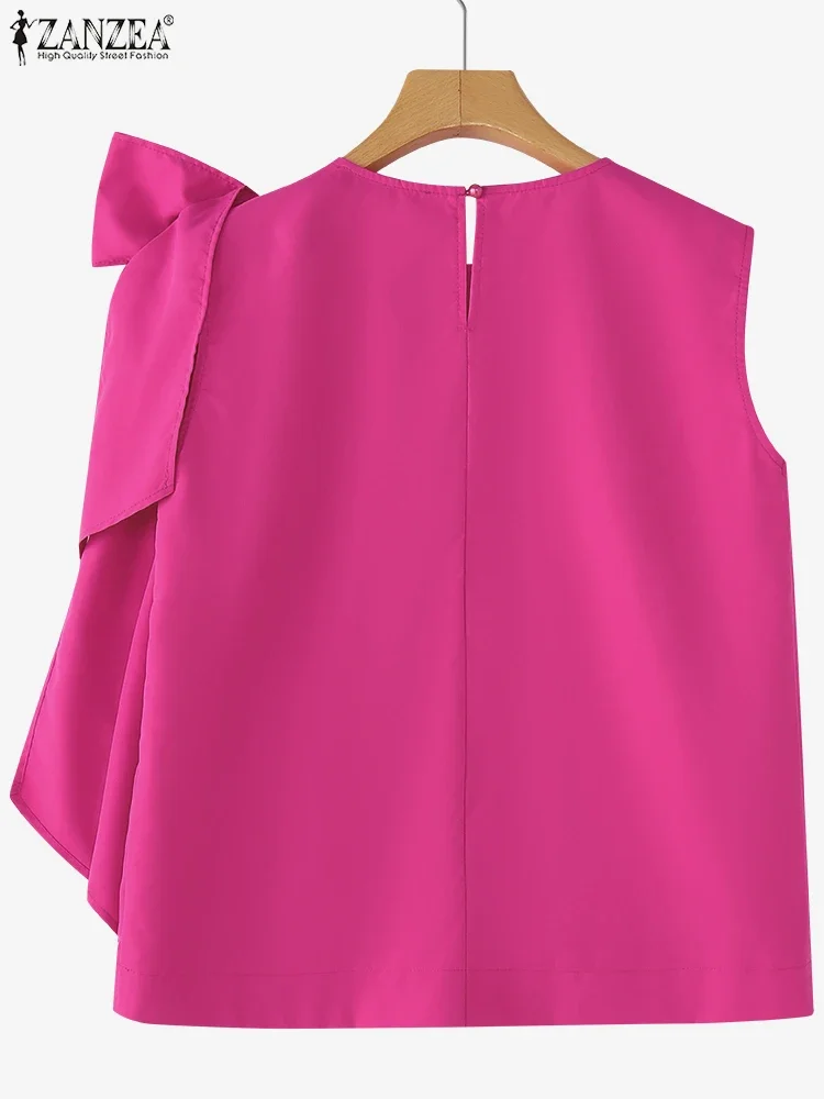 ZANZEA Elegante Fiocco Canotte 2025 Estate Camis Casual Canotte di Colore Solido Senza Maniche T-Shirt Femminili Fasciatura Allentata Office Lady Camicie