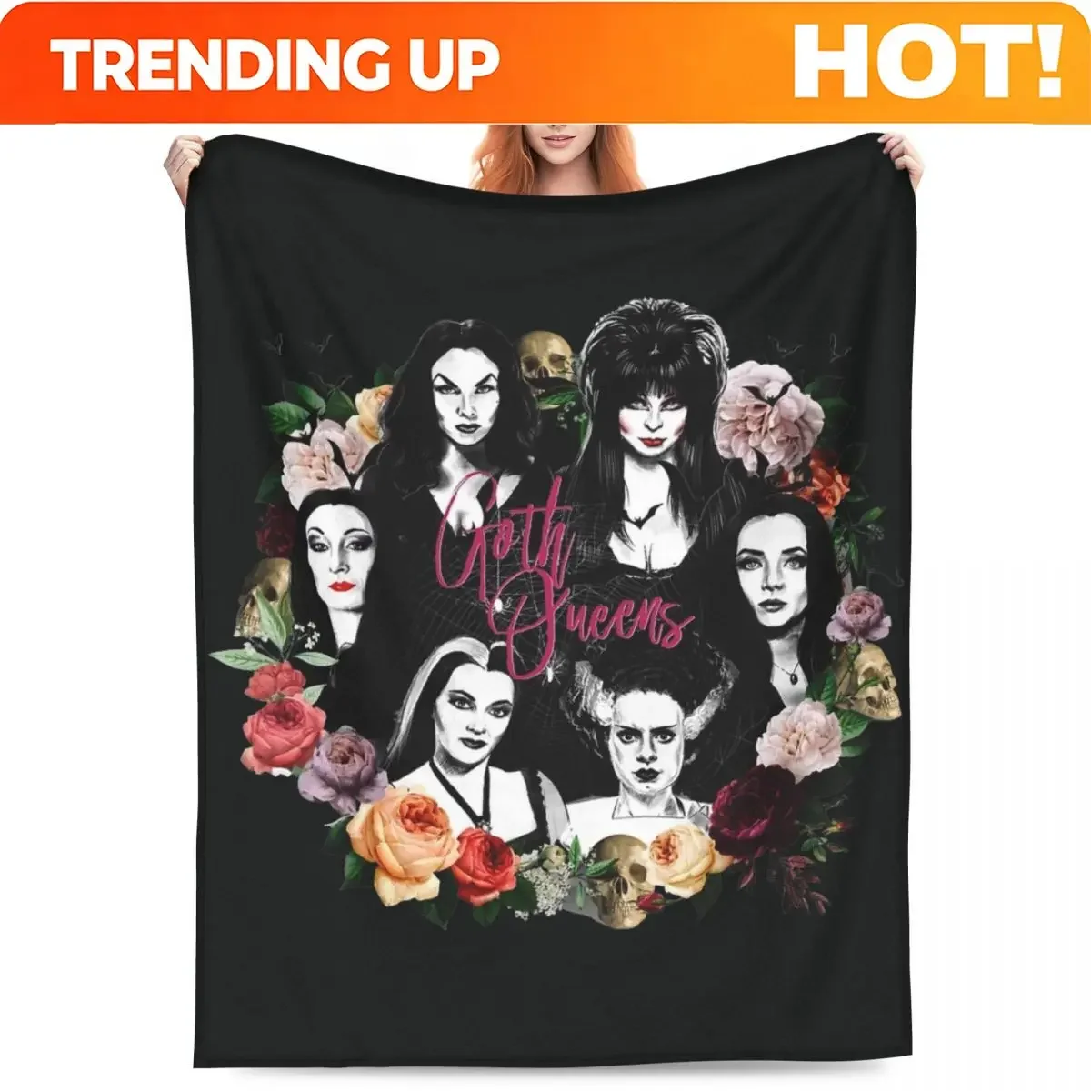 Custom Elviras Mistress Of The Dark Movie Blanket Goth Queen Lily Morticia Picnic Flannel Throw Blanket Warm Chair Sofa Bed Beds