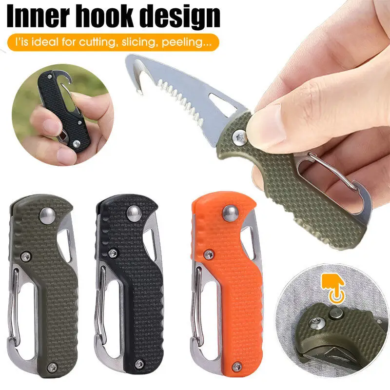 1Pc Multifunctional Keychain Foldable Keychain Serrated Hook Outdoor Camping Portable Survival Toolbox Opener for Hiking Fishing