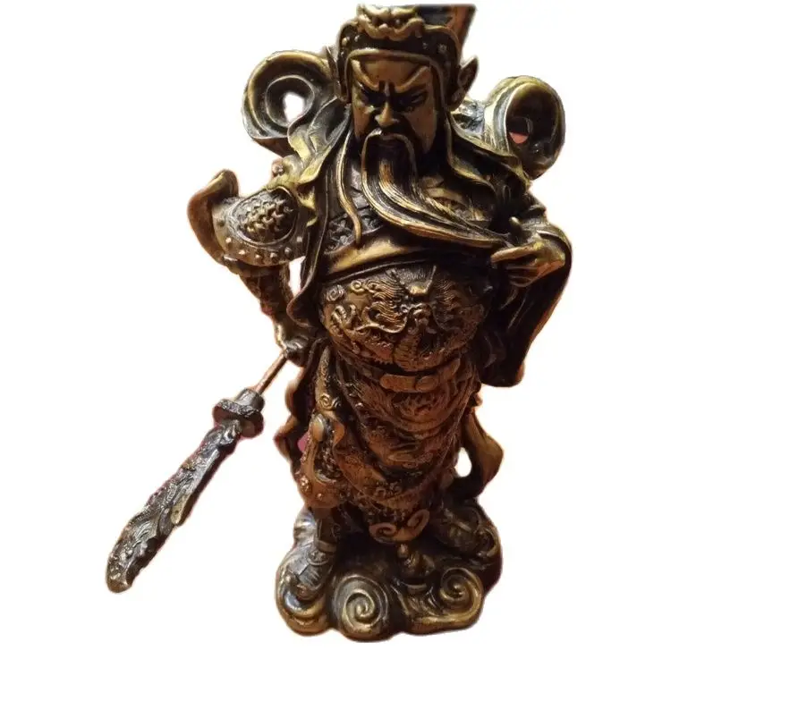 

General Guan Gong Yu Statue 10" Gold Gilt Dragon Warrior