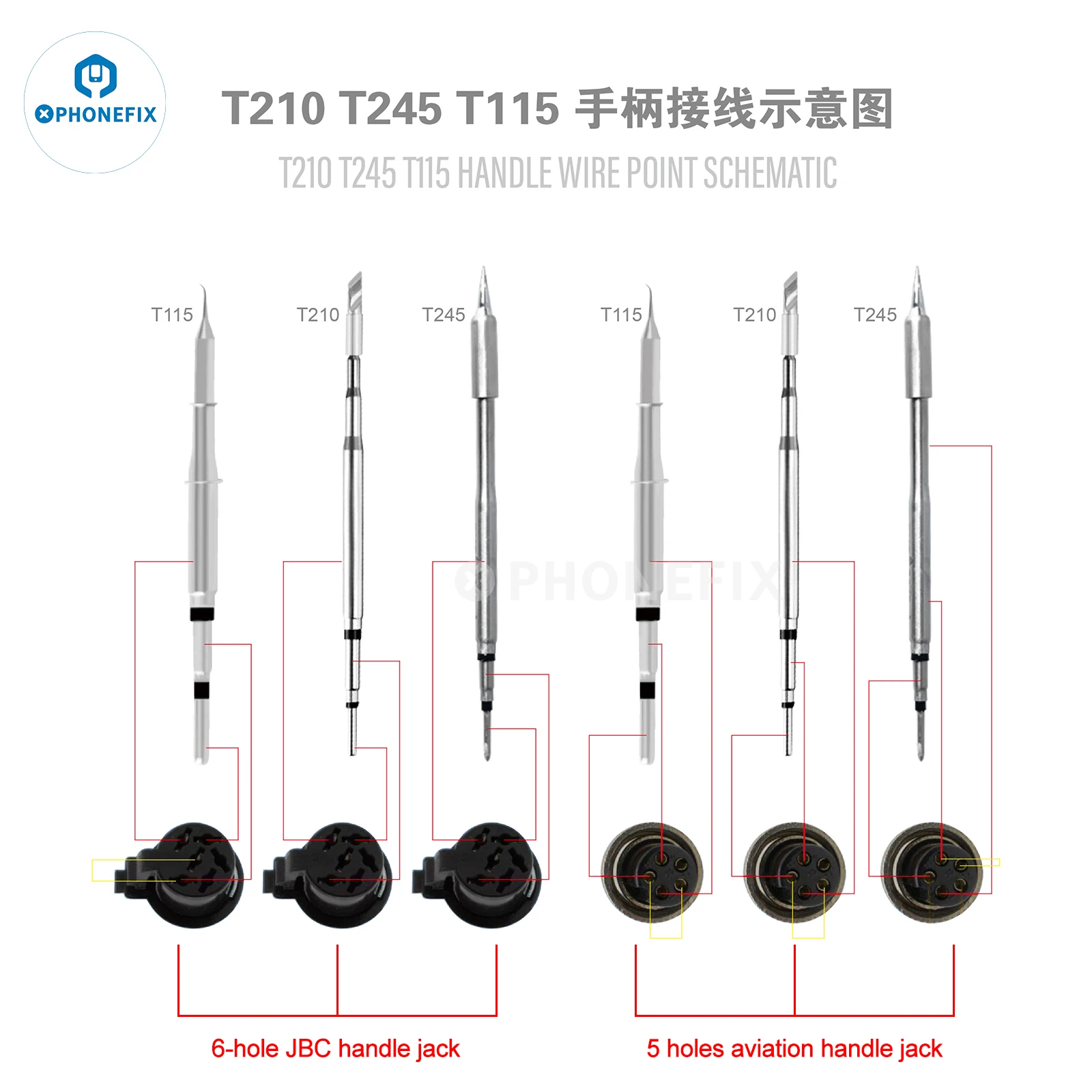 Universal 5/6 Pin JBC Sugon Aifen Aixun Soldering Station OEM C210 C245 C115 Solder Iron Handle 5/6 Hole Replacement Iron Tool