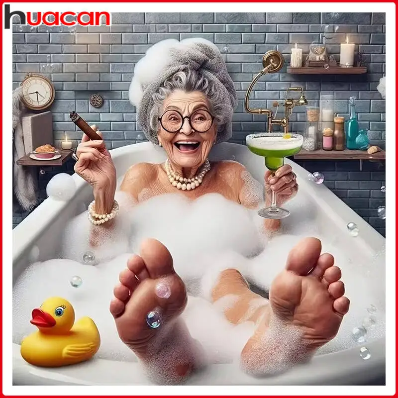 

HUACAN 5D Diamond Painting Set Bath Grandma DIY Embroidery Suitable For Home Wall Decoration Holiday Gift