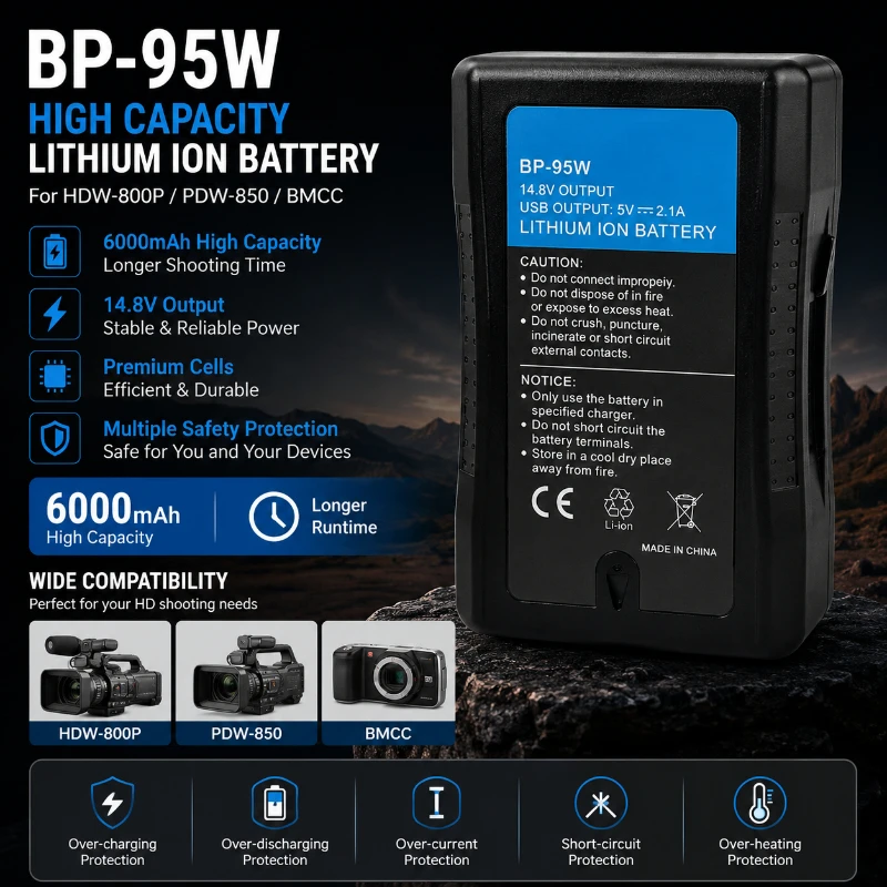 6600mah BP-95W Is Suitable for  Sony Broadcast Grade Camera HDW-800P PDW-850 BMCC  Long-range  Rechargeable  Battery
