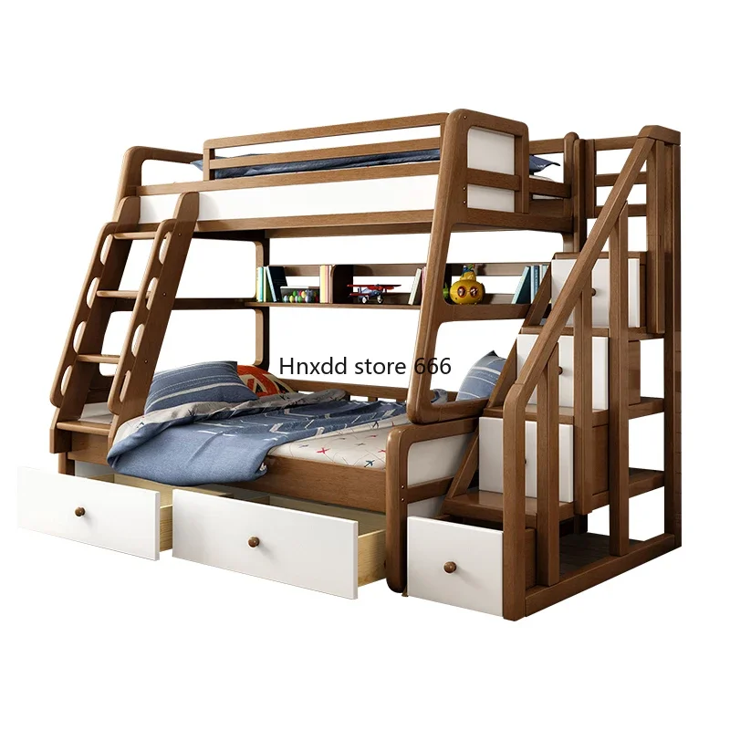 Walnut Nordic high and low double-layer all solid wood up and down children's bed