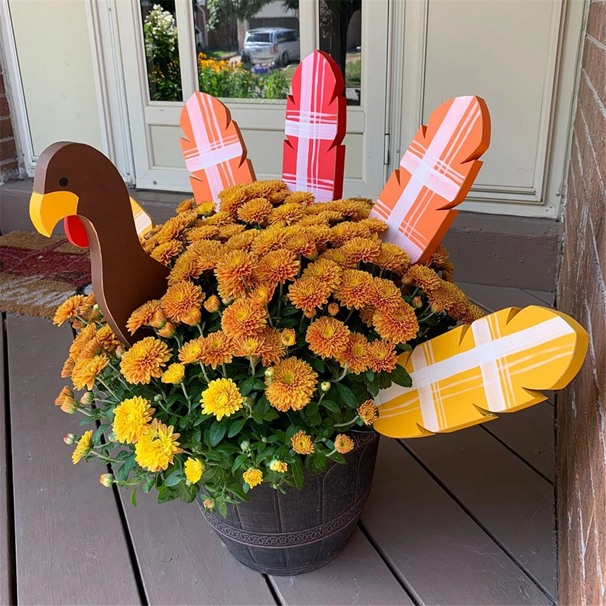 Wooden Turkey Planter Sticks,Thanksgiving Decorations for Outdoor Garden Farms Patio Thanksgiving Decorations