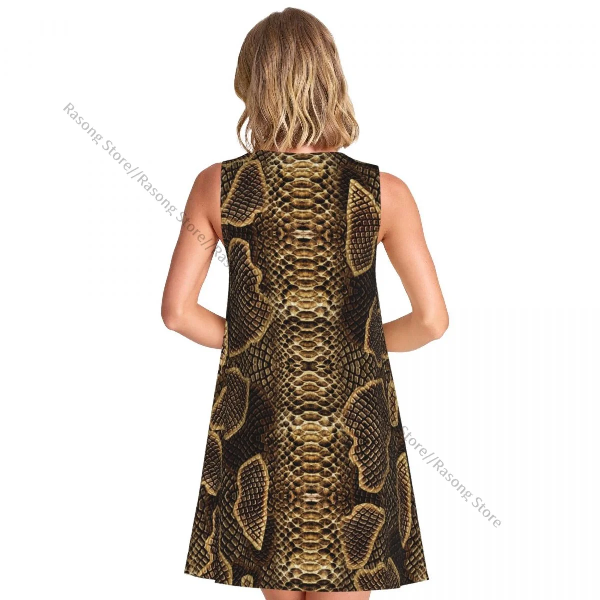 فستان نسائي بنمط الأفعى صيفي كاجوال تي شيرت لتغطية الشاطئ فستان بدون أكمام