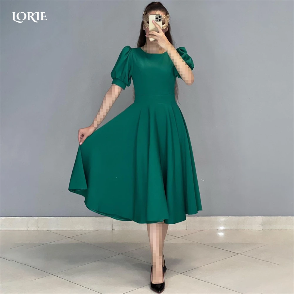 

LORIE Green Evening Dresses Saudi Arabia Short Cap Sleeves Tea-Length Formal Prom Dress A-Line Satin Solid Celebrity Gowns 2022