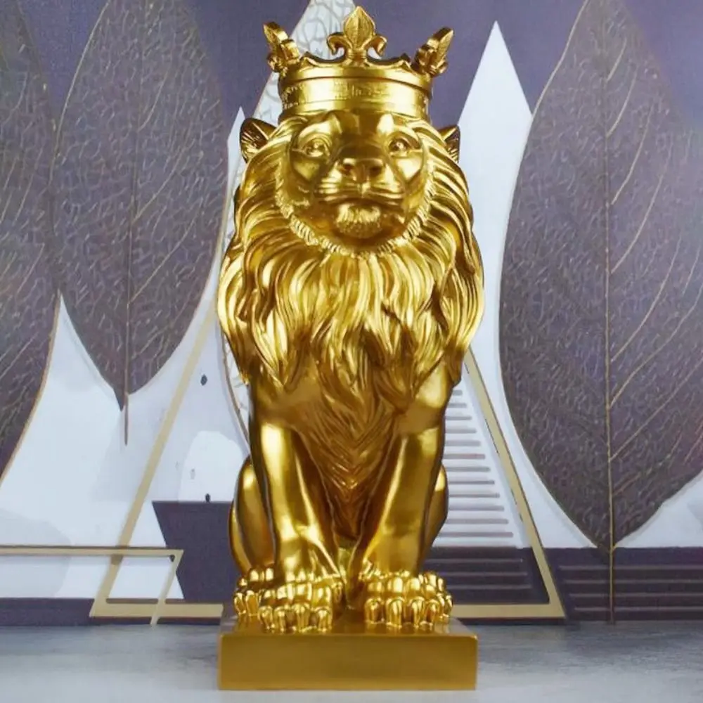 Nordic Handmade Crown Lion Ornament No odor Harmless Resin Lion Statue Safety Lion Head Figurine Hotel Room