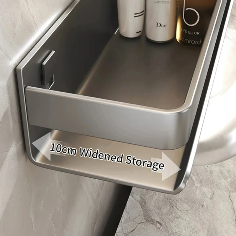 Non-porous gun ash bathroom storage rack bathroom household stainless steel multi-functional wall-mounted bottle storage rack