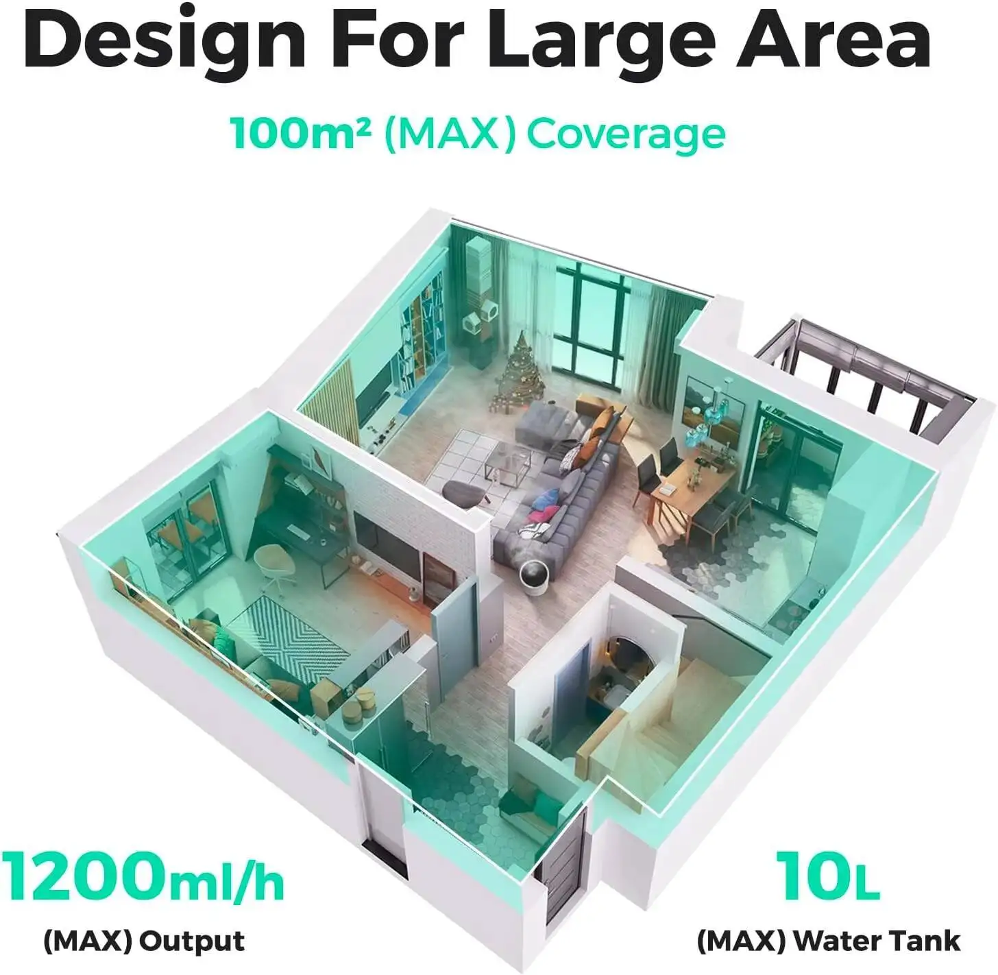Umidificadores para salas grandes, umidificador de vapor para casa inteira Y&O 10L(2.64Gal) para plantas, design sem filtro, desligamento automático, 3 níveis