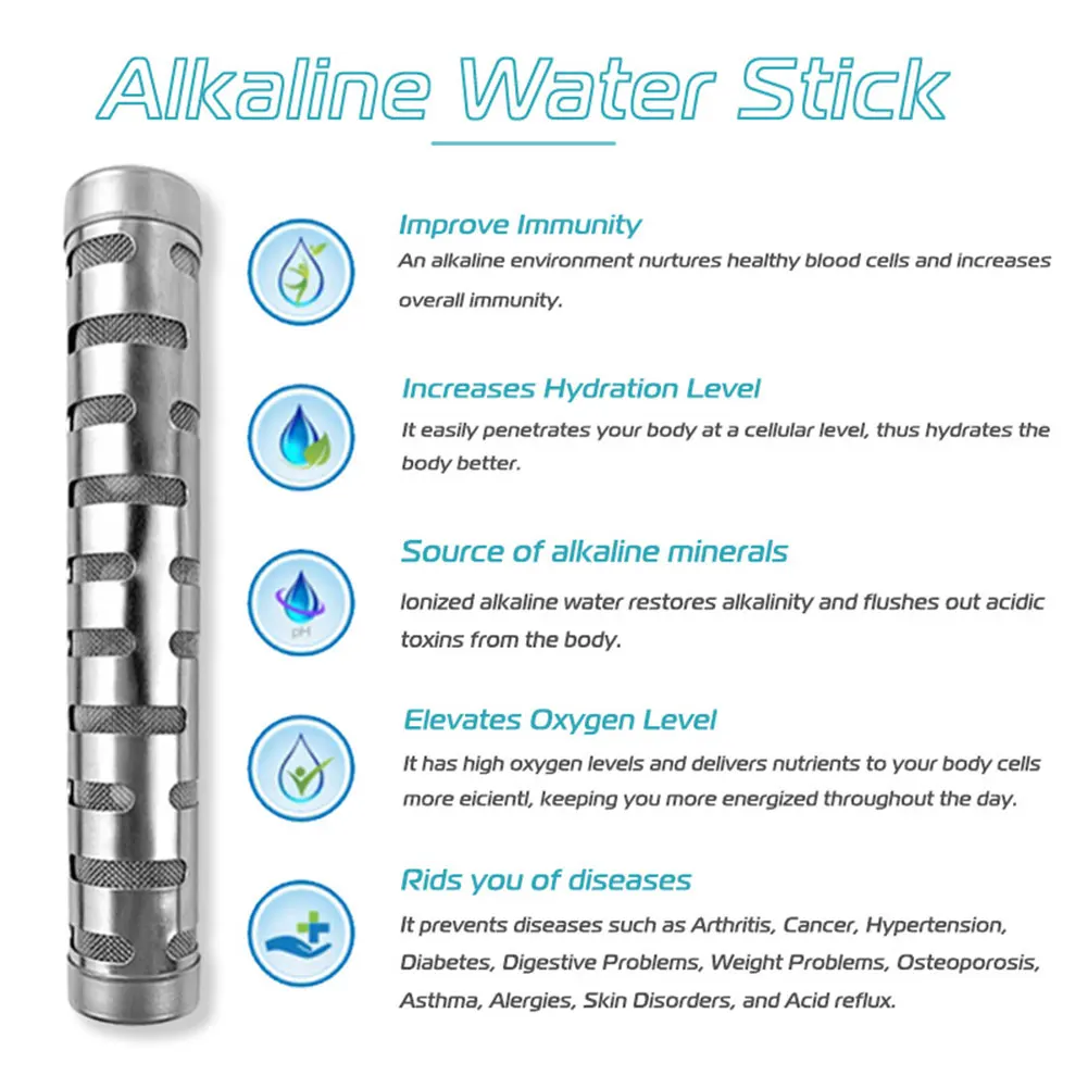 Alkaline Water Stick Stainless Steel PH Alkalizer Ionizer Hydrogen Minerals Wand Naturally Increases PH Levels Decreases ORP