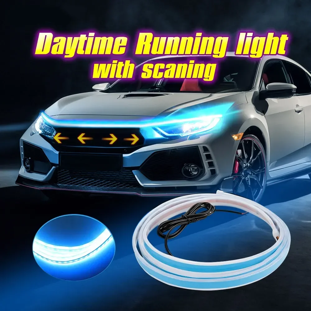 1.8m LED Car Hood Lights Strip with Turn Signal Light Start Scan Dual Control Auto Decorative Ambient Light DRL Car Accessories