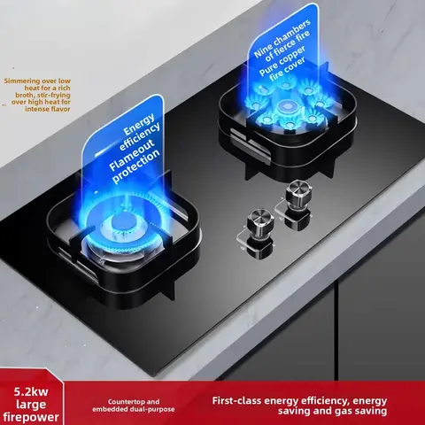 Gas stove with dual burners, high heat output, built-in natural gas stove, countertop LPG stove, energy-saving coal gas stove