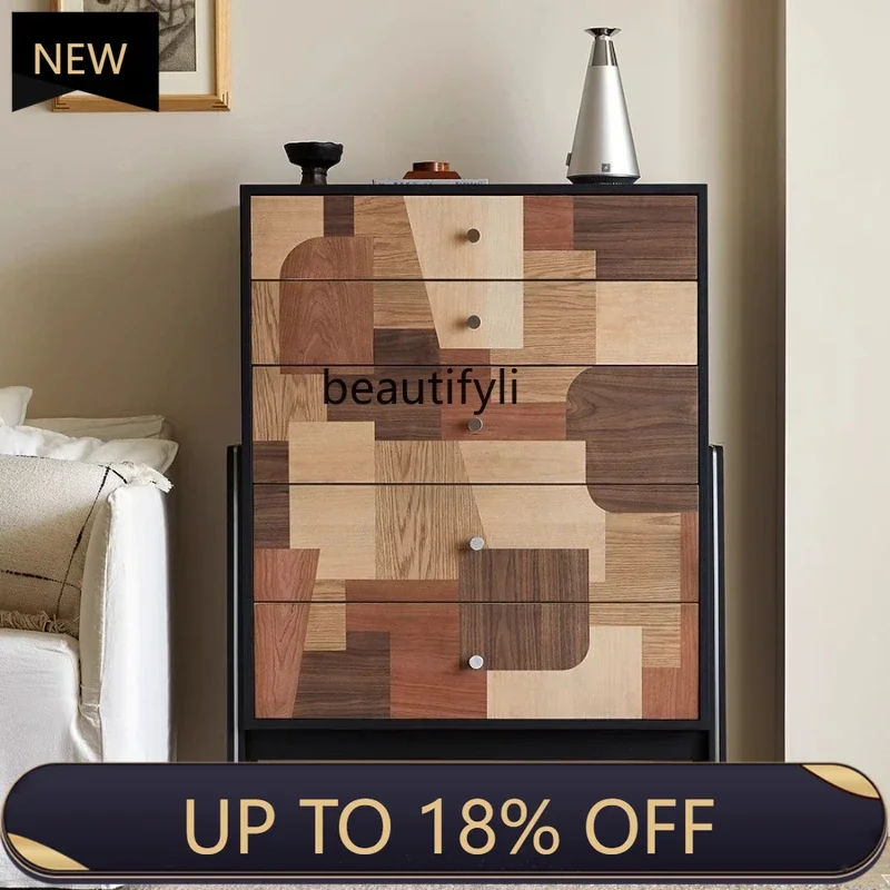 

P178 Solid Wood Five-Drawer Simple Modern Bedroom Storage Cabinet Bedside Retro Standing Cabinet Vintage Storage Cabinet