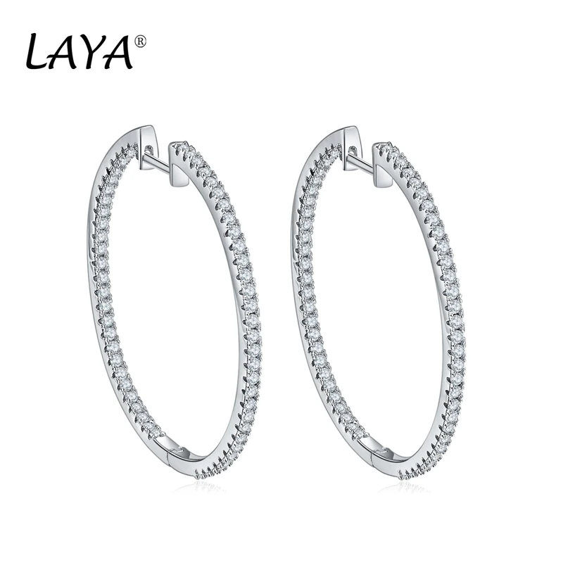 

LAYA 925 Sterling Silver Simple Trendy Circle Clear Cubic Zirconia Hoop Earrings For Women High Quality Fashion Jewelry Gift