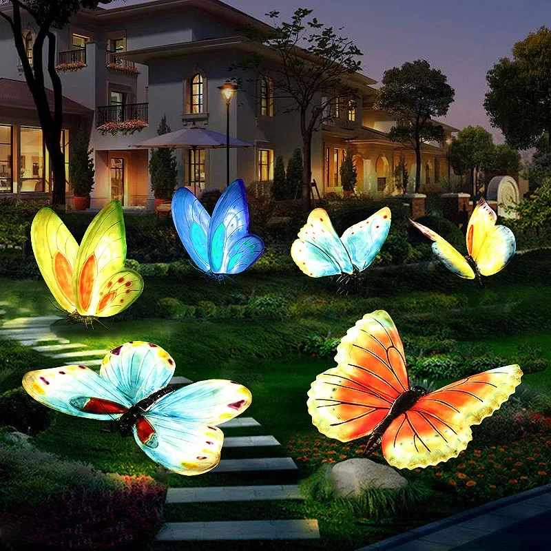 Simulation Light-Emitting Butterfly Sculpture FRP Animal Flower Garden Landscape Furnishing Articles Decoration