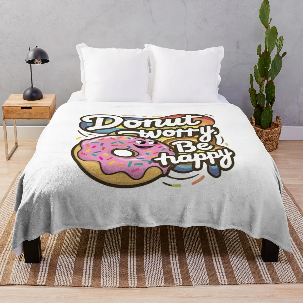 Donut Worry, Be Happy Throw Blanket anime Luxury St for winter Blankets