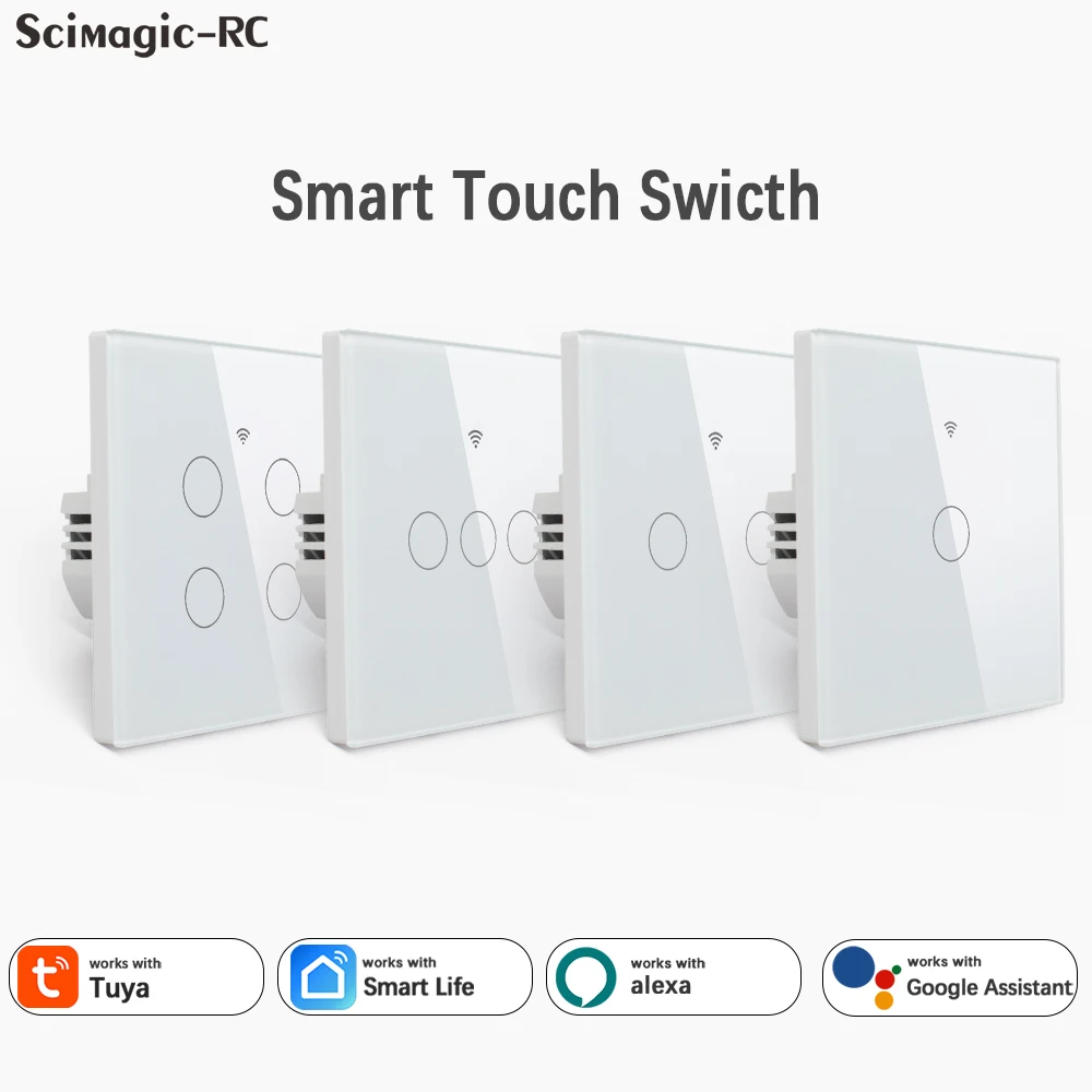

Tuya WIFI Smart Wall Touch Switch Smart Light RF Remote Control Controller AC 100－240V Timer Alexa 1/2/3/4Gang Lamp Interruttore