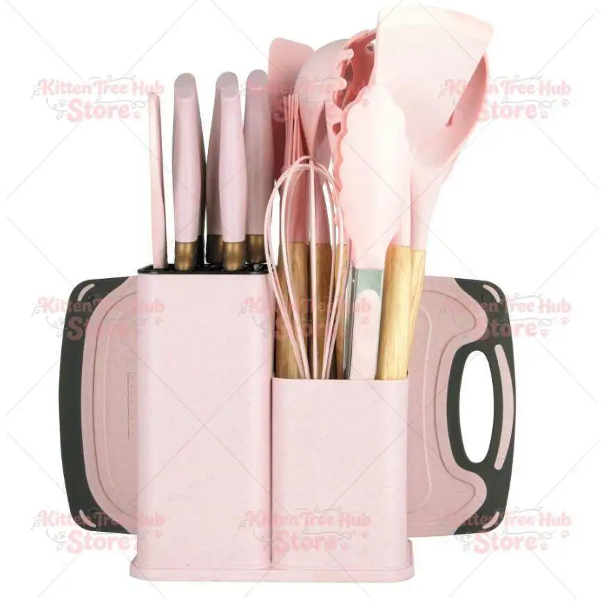 Silicone Kitchenware 19-piece Knife Set Kitchen Tools with Storage Spatula Spoon Scraper Cutting Board
