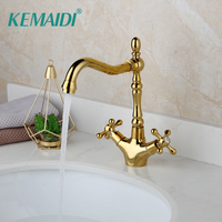 KEMAIDI Golden Bathroom Basin Sink Faucet 360 Swivel Spout for Bathroom and Kitchen Dual Handles  Hot Cold Water Mixer Tap