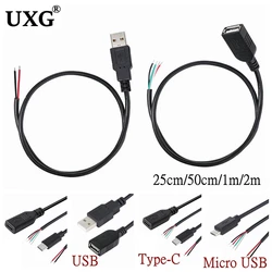 10pcs DIY Micro USB Type-C Power Supply Cable 2 Pin USB A Female Male 4 Pin Wire Jack Charger Charging Cord Extension Connector