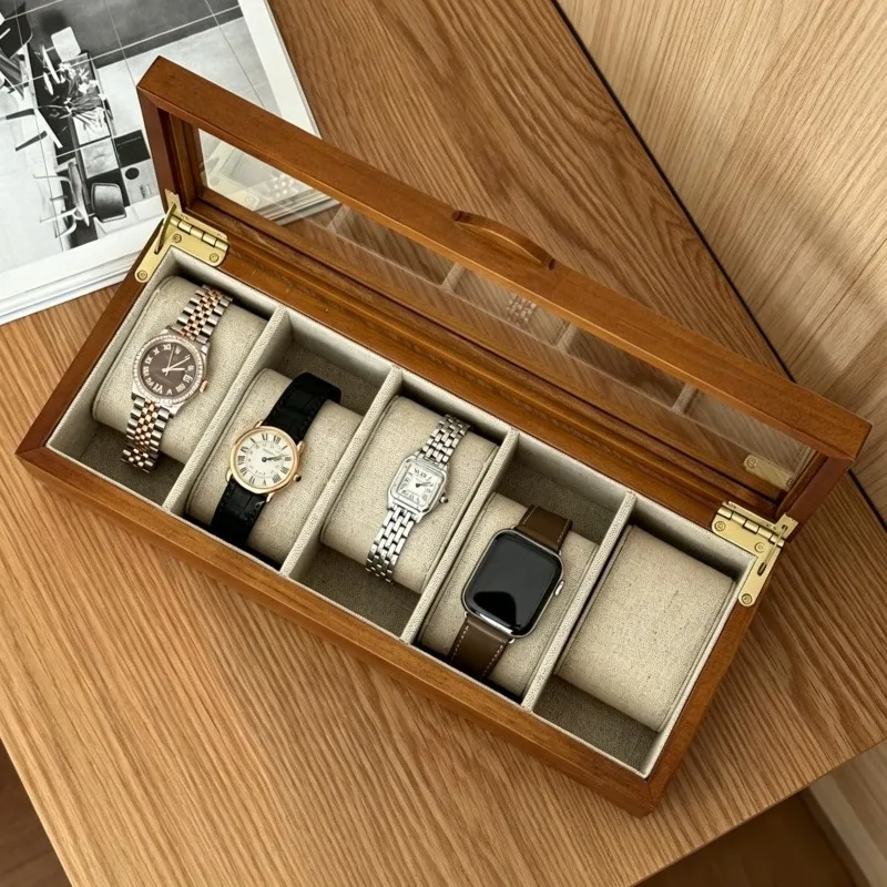 Retro 5 Slots Watch Box Luxury Watches Display Box Portable Watches Storage Packaging Case Women's Bracelet Watch Organizer Case