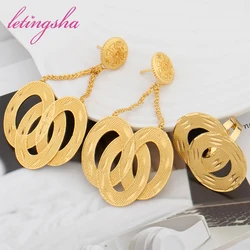 Dubai Fashion Classic Jewelry Set For Lady Gold Color Round Design Earrings and Rings Sets  African Weddings Party Jewellery