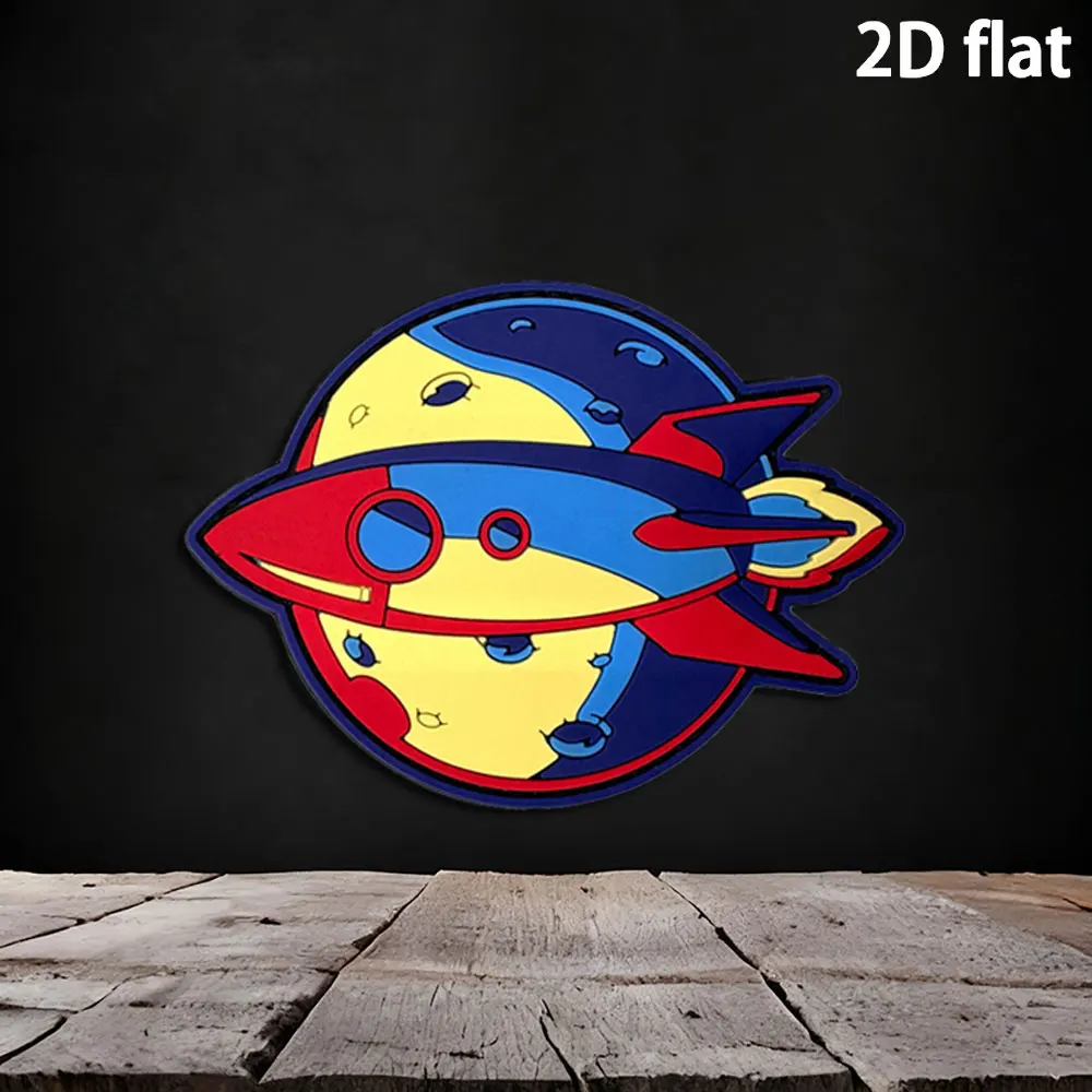 Sci-fi style space-themed soft adhesive decorative sticker, 2D flat PVC material, comes with a non-slip backing, resistant to fading and aging, available in various sizes, 1pc/2pcs/3pcs, decorative accessory for backpacks and trendy storage bags