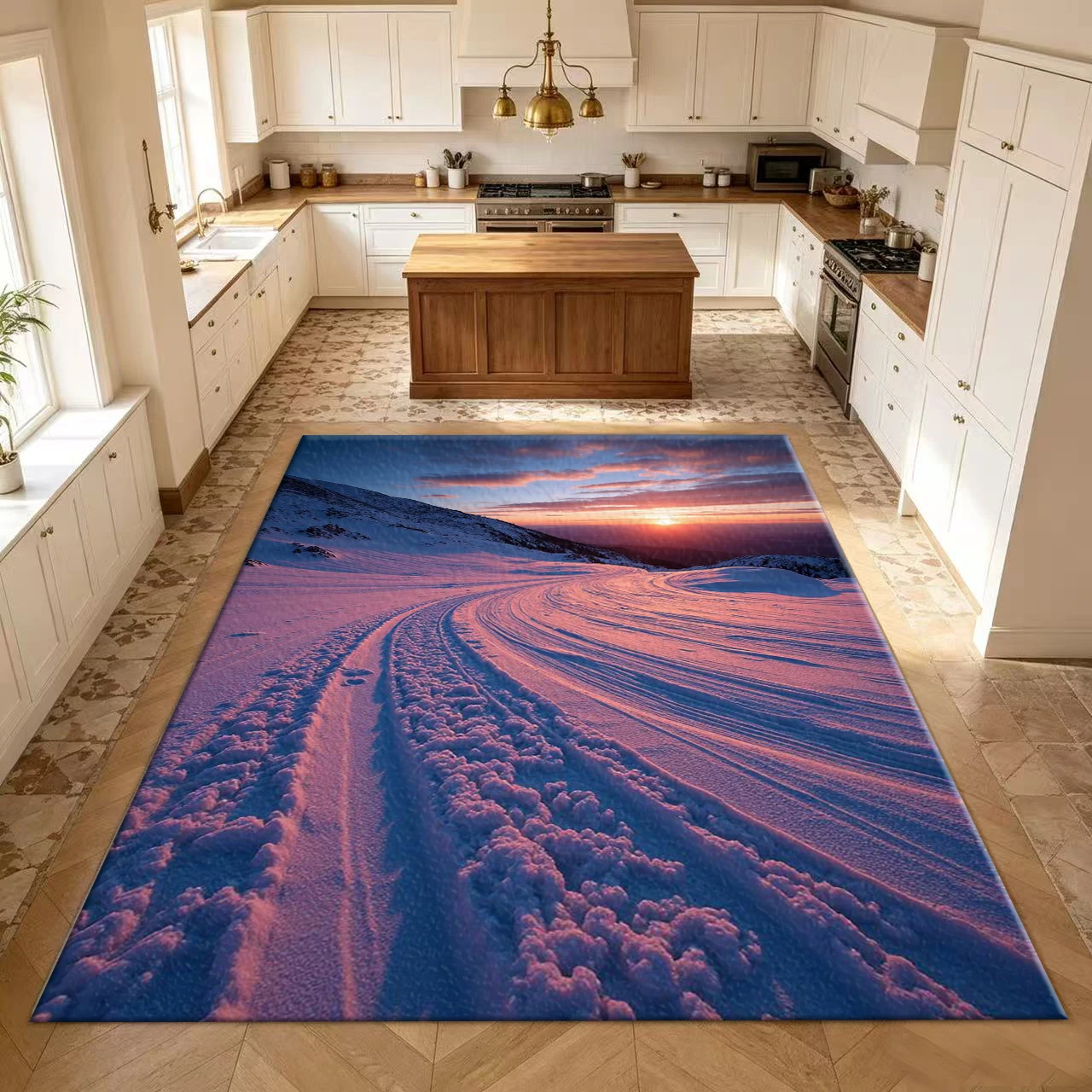 Winter Snow Mountain Sunset Scenery Carpet Flooring Nature Print Area Rug Home Floor Mat for Living Room Bedroom