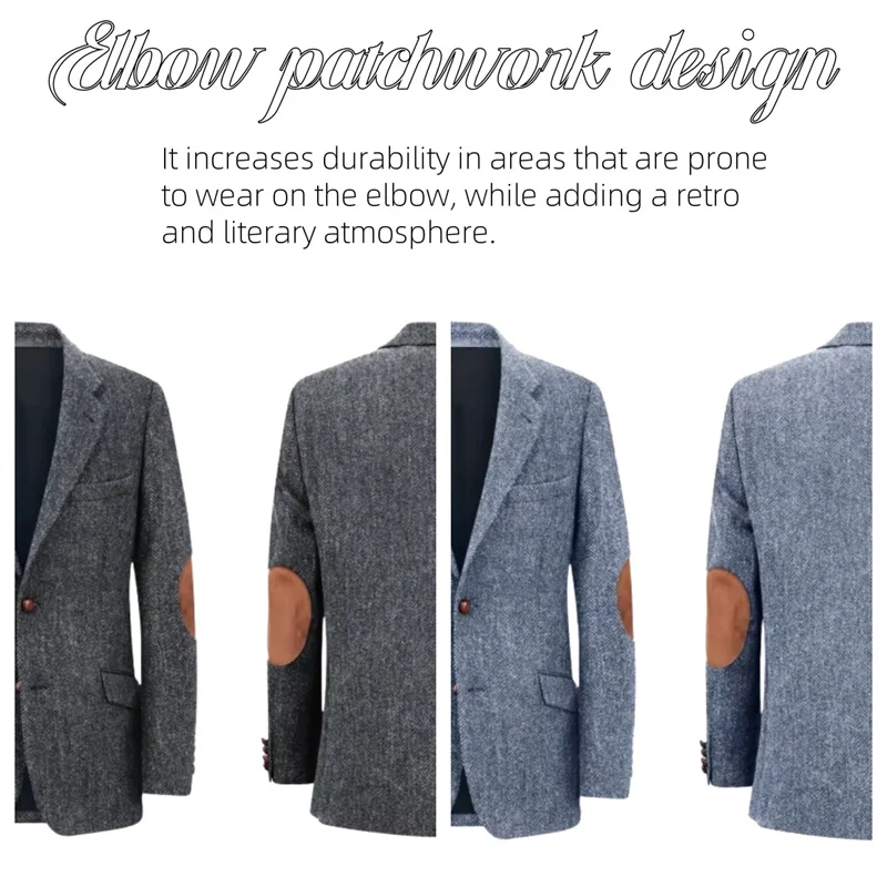 سترة رجالية كاجوال على الطراز البريطاني القديم الكلاسيكي من قماش متعرج الكوع بتصميم مرقع للترفيه اليومي والعمل في الخريف والشتاء