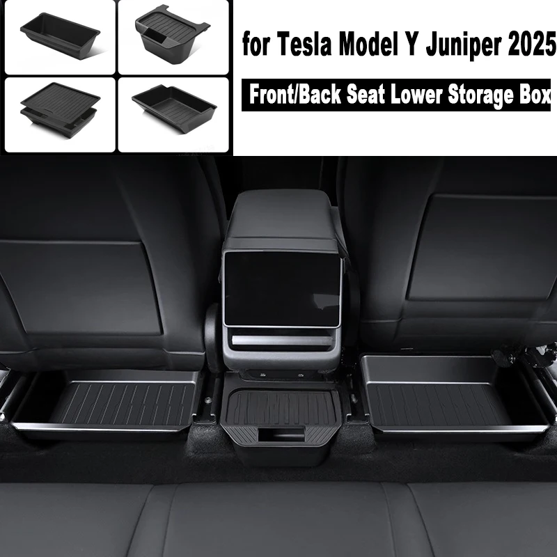 

Ящик для хранения на переднем сиденье для Tesla Model Y Juniper 2025, черный ящик для хранения на заднем сиденье, органайзер, мусорный бак, аксессуары для салона автомобиля