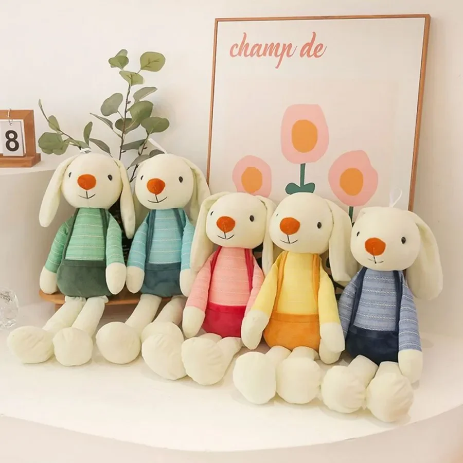 40CM Cute Long Ears Small White Bunny Plush Toy Suspenders Stripes Multi Color Wall Hanging Rabbit Doll Festival Gift Birthday